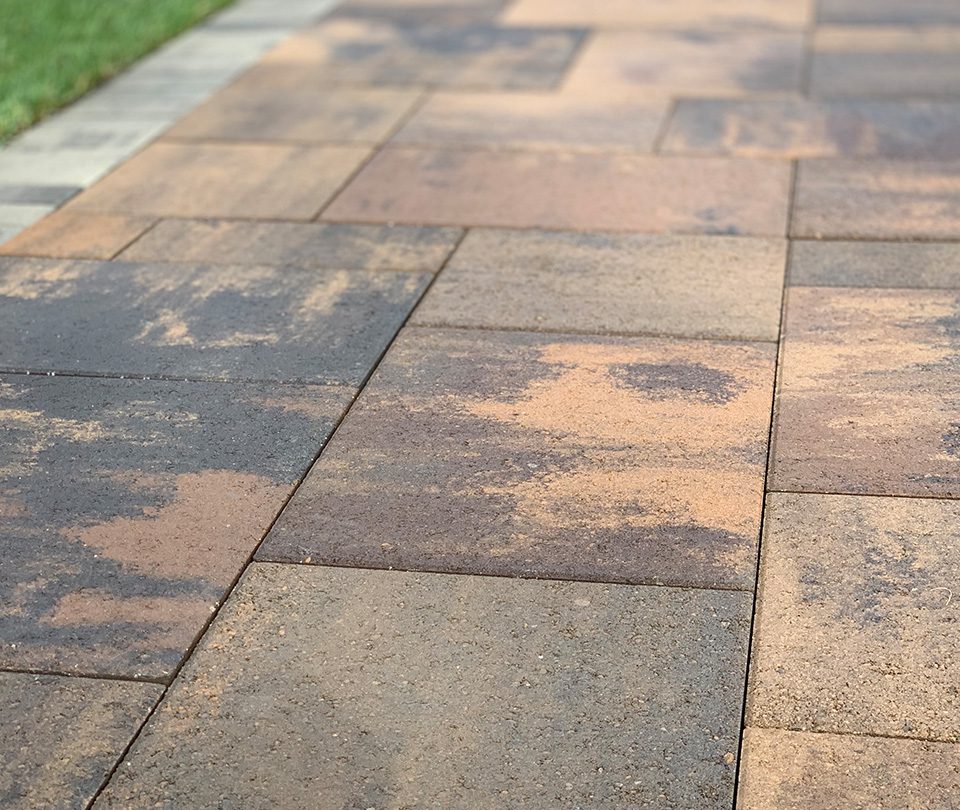 Closeup of brown stone pavers